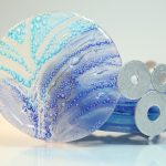 Recycled glass coaster set of six in turquoise and cobalt blue