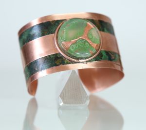 Cuff Bracelet of Copper and Recycled Glass