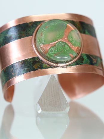 Patina copper and glass cuff bracelet